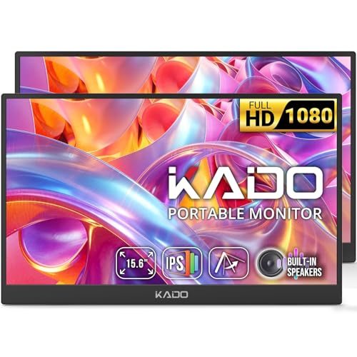 Kado デュアル15.6インチ 1080p FHD ウルトラスリムノートパソコンモニター 1920x1080 IPSセカンドディスプレイ 調節可能なキックスタンド、PC、Mac、電話、Xbox、PS5、USB-C、HDMI接続用スクリーンエクステンダー 2パック K165W-FP1T.2-2BD