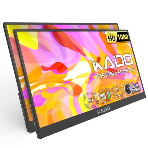 Kado ポータブルモニター 2パック 15.6インチ FHD 1080p, 45W リバースチャージング 1920x1080 USB-C HDMI ゲーミング IPSディスプレイ 内蔵スピーカー セカンドディスプレイ キックスタンド ノートパソコン PC 電話 Mac Xbox PS4/PS5 Switch用 K165W-FP2T-2BD