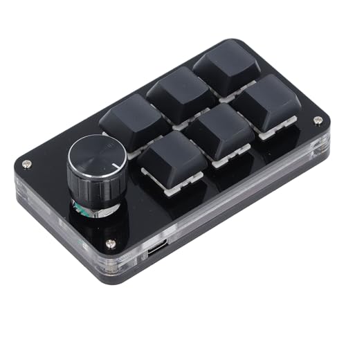 Walfront ミニマクロメカニカルゲーミングキーボード 6キーキーパッド カスタマイズ可能なノブ付き 5V 1A 人間工学に基づいたデザイン プラグアンドプレイ ABSアクリルメタル ゲーム/オフィス/音楽メディア用
