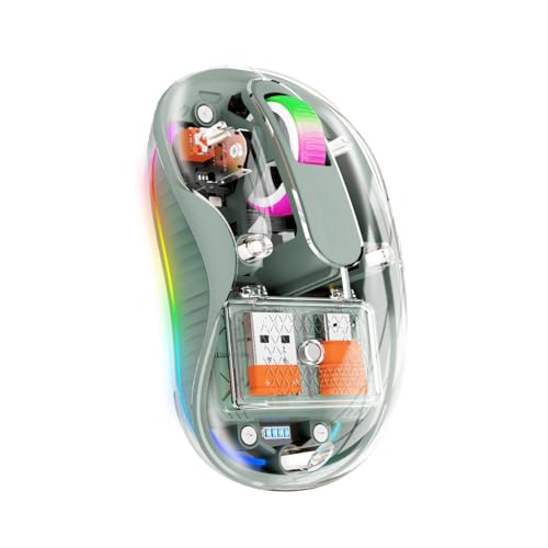 DIWOSHE Bluetoothマウス 2.4GHz ワイヤレス 3モード USB-A&C対応 透明 静音 小型 LED呼吸ライト付き 無線 充電式 5ボタン iPhone/iPad iOS13 以上/Macbook/Androidタブレット/Windows 8/10/11/Microsoftに対応 （グリーン） SYCM0801R-3M-G