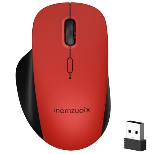 memzuoix ワイヤレスマウス 無線 2.4GHz+Bluetooth5.3 充電式 静音 人間工学デザイン 3 段階 DPI 調整 (800/1200/1600) 4 ボタン USB-C 充電 省エネ・スマートスリープ 長時間使用疲れにくい 多機種対応 Windows/Mac/Chrome/Linux/iOS/Android (レッドブラック) HLY-JP-WM225GD