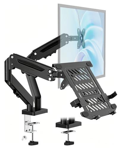 WORLDLIFT デュアル ノートパソコン/モニターアーム 17-32インチモニター対応/10-17インチノートpc対応 耐荷重9kg 調整可能なトレイ付き クランプ式＆グロメット式 2画面 VESA 75*75/100*100mm 13-2L