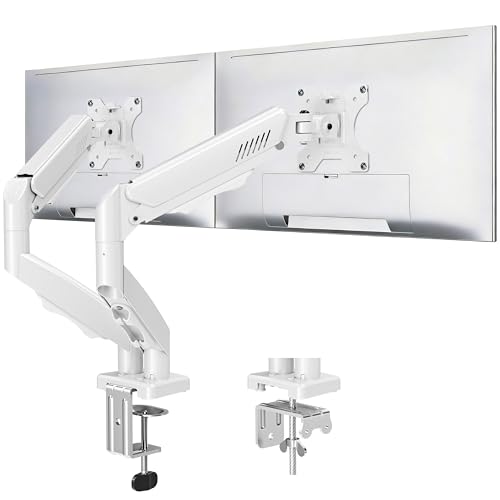 MOUNTUP モニターアーム デュアル 耐荷重2～8kg 32インチ対応 液晶ディスプレイアーム 2画面 白 ガス圧式 クランプ グロメット式 VESA対応 75x75mm 100×100mm ホワイト