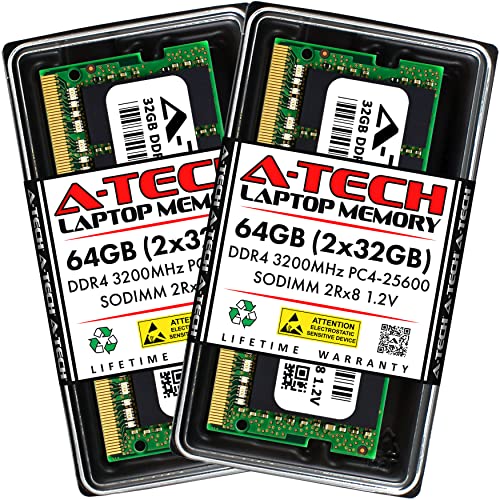 A-Tech 64GB (2x32GB) DDR4 3200MHz SODIMM PC4-25600 CL22 1.2V 260-Pin SO-DIMM ノートパソコン ノートブック コンピューター RAM メモリアップグレードキット AT32G2D4S3200ND8N12V