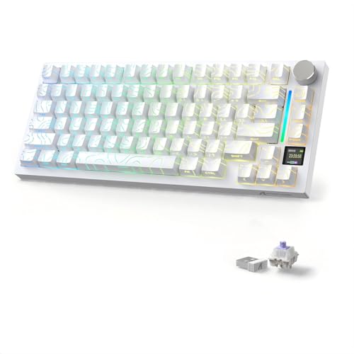 ATTACK SHARK X820ULTRA ワイヤレス メカニカルキーボード カスタム ゲーミングキーボード 3WAY接続 LEDディスプレイ ノブ付き QMK 5層パッド ガスケットマウント ホットスワップ対応 RGBバックライト Bluetooth/2.4GHz/USB-C 4000mAh ダブルショットPBTキーキャップ 75% テンキーレス リニアスイッチ giftスイッチ (白色)