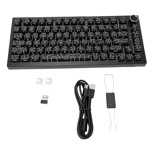 Luocute メカニカルゲーミングキーボード、75%ワイヤレス2.4G Bluetooth有線ホットスワップ可能ガスケットRGBバックライト付き8000mAhバッテリー、PC Mac用 (黒の等高線) Lu2xr3svjku8-11