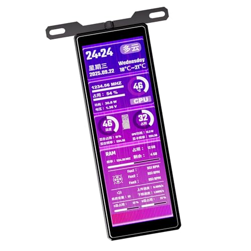 ECVGHD 4.58 インチ IPS 液晶セカンダリ スクリーン 高速 5500RPM ファン付き リアルタイム コンピュータ用 アルミニウム コンピュータ スクリーン