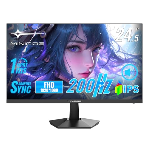Minifire ゲーミングモニター 24.5インチ HDMI2つ 200Hz /180Hz /165Hz/144Hz/120Hz 120%sRGB広色域 320nit高輝度 1ms応答 1080p 非光沢IPSパネル VESA 角度調整 HDMI2.0 DP1.4 低ブルーライト フリッカーフリースピーカー内蔵 五年保証付き MFG25X1
