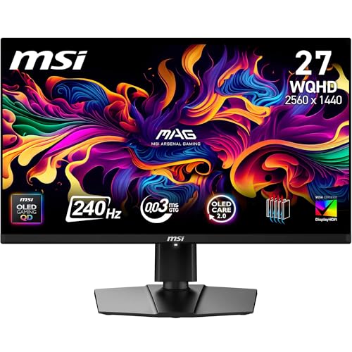 MSI MAG 271P QD-OLED X24 ゲーミングスクリーン 26.5インチ WQHD – Quantum Dot OLEDパネル 2560 x 1440、240Hz/0.03ms 99% DCI-P3、ΔE≤2、DisplayHDR True Black 400 – DP 1.4a、HDMI 2.1 9S6-3CD89T-025