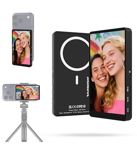 SHIMBOL CP5 Ultra 自撮りモニター - 自撮り・Vlog向け 5インチFHD タッチスクリーン マグネット式スマホモニター iPhone Android対応 Bluetoothリモコン 50mワイヤレス伝送 0.04秒低遅延 リアカメラ撮影・ライブ配信用 (ブラック)