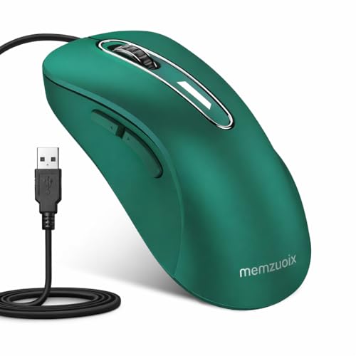 memzuoix 有線マウス USB 1400DPI 光学式 5 ボタン 人間工学設計 1.5m ケーブル ノートPC MacBook対応 Windows Mac Linux など複数OS対応 (フォレストグリーン) M-697-Dark green-JP