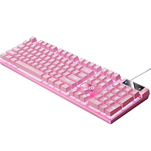 Xgdsnly ゲーミングキーボード USB接続 104キー タイプライター軸 LEDバックライト 防水仕様 クイックレスポンス マルチメディア機能 オフィス デスクトップゲームに適用, ピンク