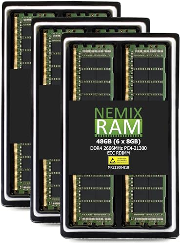 NEMIXRAM NEMIX RAM 48GB (6X8GB) DDR4 2666MHZ PC4-21300 1Rx8 1.2V CL19 288ピン ECC RDIMM 登録サーバーメモリーキット Dell PowerEdge XR2ラックサーバー対応