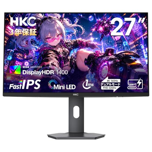 HKC G27M7Pro ゲーミングモニター 27インチ, 量子ドット Mini LED, 4K UHD 160Hz / FHD 320Hz デュアルモード, Fast IPS, 1ms応答, HDR1400対応, DCI-P3 98%, 約10.7億色