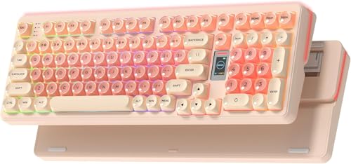 Womier WK98 かわいいピンク ゲーミングキーボード 無線 ワイヤレス テンキー付き 98%配列 LCDスマートディスプレイ Bluetooth 5.0/2.4GHz/USB-C 潤滑済みスイッチ ガスケット構造 RGBバックライト 8000mAh ホットスワップ Win/Mac対応