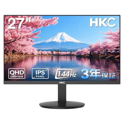 HKC V2718QS モニター 27 インチ, QHD（2560×1440）, IPS パネル，144hz モニター, sRGB 99%, ΔE≤2, HDR10 対応，Adaptive Sync 対応（HDMI 2.0×2 / DisplayPort 1.4×1 / 音声出力/ハードウェア低ブルーライト/チルト調整/VESA 100*100）