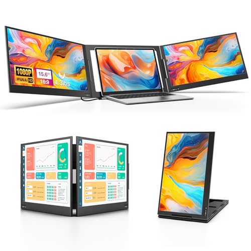 QQH ノートパソコン画面エクステンダー、15.6インチケーブルトリプルスクリーンノートパソコンモニターエクステンダー、プラグアンドプレイスクリーンモニター、MacOS、Windows、Android、12インチ~16インチのノートパソコン用のデュアルポータブルモニター(ドライバーが必要) Z80A