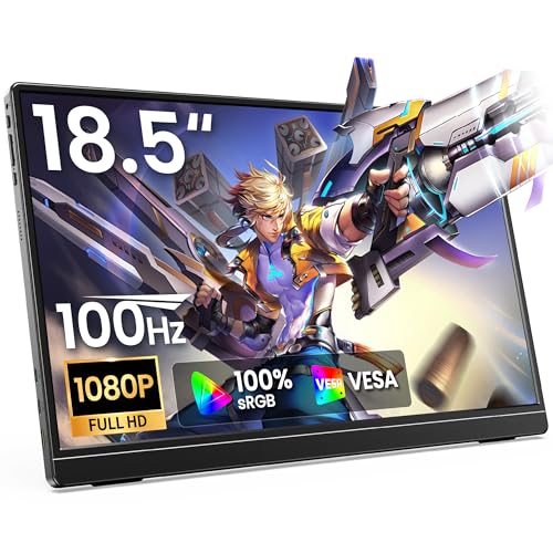 Anyuse 18.5インチ ポータブルモニター 100Hz FHD 1080P IPS ディスプレイ 内蔵スタンド付き デュアルスピーカー USB-C HDMI 外部スクリーン ノートパソコン PC 電話 ゲーム機 トラベルディスプレイ用 AH185