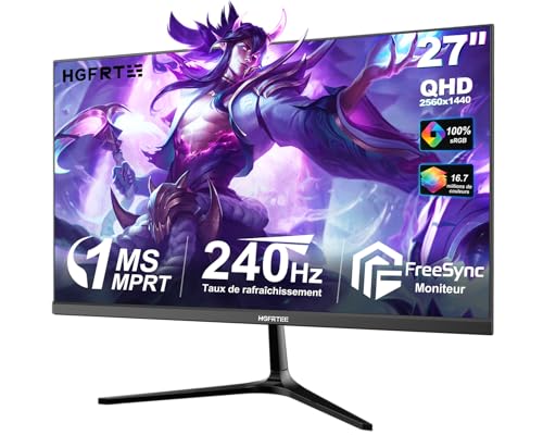 HGFRTEE 27インチ 240Hz ゲーミングモニター、QHD 2560×1440 高速IPSコンピューターモニター、1ms MPRT、FreeSync、HDMI & DisplayPort、100%sRGB、VESAマウント可能、超スリムベゼル FPSゲームやオフィス用 B270BZQ24