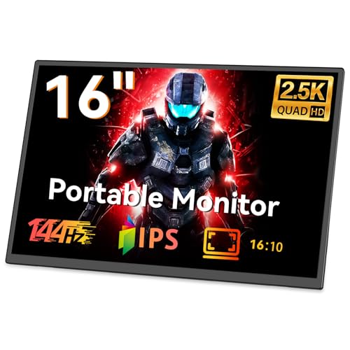 PONKLOIE ポータブルゲーミングモニター 16インチ 2.5K 144HZ ポータブルモニター HDMI USB-C IPS 外部画面 内蔵デュアルスピーカー ノートパソコン プラグアンドプレイ 軽量 小型モニター 外出先での使用に ZJ16-2.5K-144hz