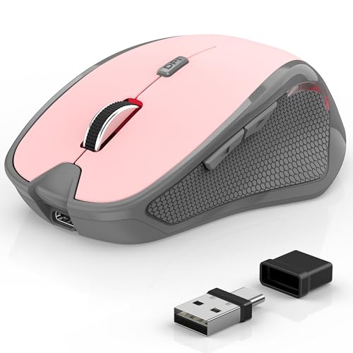 Azmall ワイヤレスマウス Bluetooth 無線マウス 2.4G USB-A/USB-C&Type-C充電式 省エネルギー,光学マウス ジグラー機能搭載, Laptop/macOS/Windows/iOS/Android/Surface/iPad OS/ブルートゥース 対応 (ピンク)
