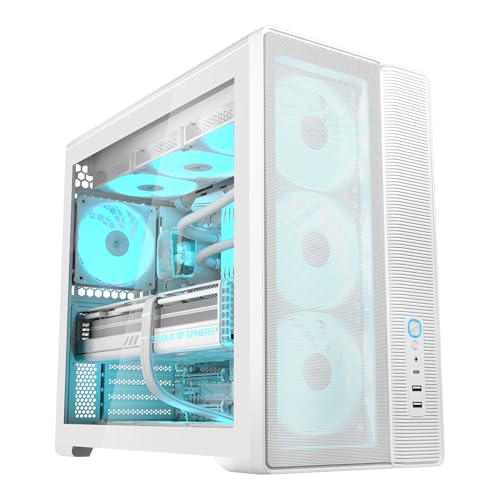 SAMA S50 ミッドタワー 、高エアフロー ATX PC ゲーム用 メッシュのフロントパネル & 強化ガラス製サイドパネル、4×120mm ARGB PWMファン、USB Type-C、背面接続対応、360mm AIO対応、ホワイト S50-WHAMA4X1-GL