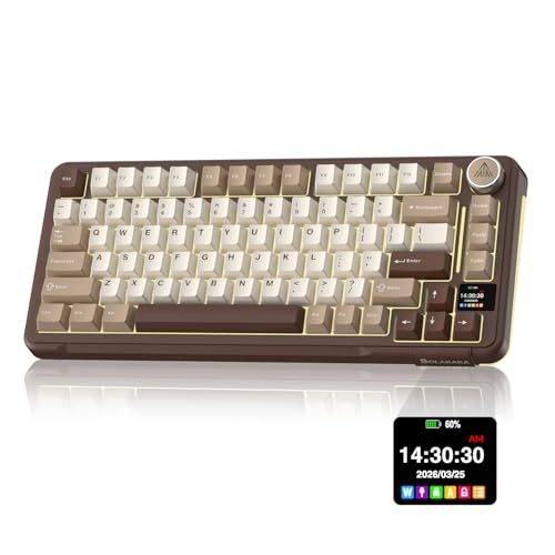 SOLAKAKA A75 PRO 75% ワイヤレス メカニカルキーボード スクリーンとノブ付き トライモード ホットスワップ可能 ゲーミングキーボード RGBバックライトガスケット クリーミーな潤滑済み PBTコンピューターキーボード PC/Mac/Win用 ブラウン