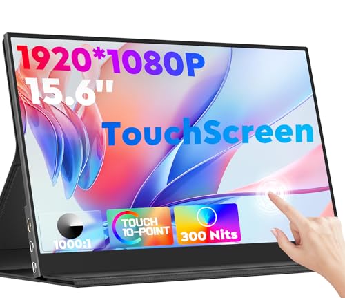 ZSCMALLS 15.6インチ 1080P 60HZ タッチポータブルモニター ノートパソコン用、1920P×1080P HDR付きタッチスクリーン、100%sRGB 1000:1、ウルトラスリム&アイケア、トラベルモニター外部ノートパソコン、Mac、PC、PS5、Xbox用 P156T06D