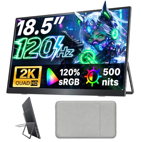 Upperizon ポータブルモニター 18.5インチ 2K QHD 120% sRGB 120Hz IPS HDR HDMI USB-C トラベルモニター ノートパソコン MacBook PC Surface PS5 Xbox用 大型外部ディスプレイ キックスタンド&スピーカー付き VESA対応 UJ185QHLS
