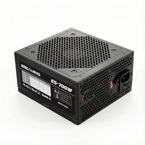 ESGAMING 700W ATX電源、120mm冷却ファン、115V/230V手動電圧スイッチ、デスクトップPCゲーム用非モジュラー設計 ES700