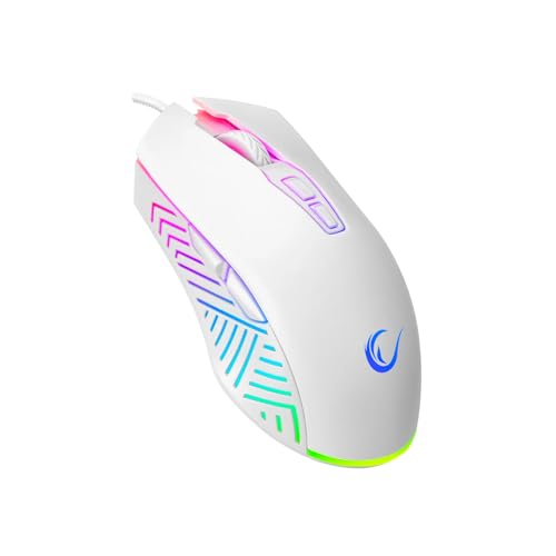 RAMPAGE GEAR Rampage Spear V2 ホワイト 有線ゲーミングマウス RGB照明付き – 12800 DPI プログラム可能な7つのボタン 軽量人間工学ゲーミングマウス PC/Mac/ノートパソコンゲーマー用 SMX-G68