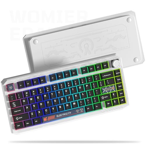 Womier ERA75 75% ワイヤレスキーボード ノブ付き フルアルミニウム製 VIA/QMK カスタム メカニカルキーボード 潤滑済み POMスイッチ RGB クリーミーゲーミングキーボード 3モードガスケット ホットスワップ可能 ホワイト