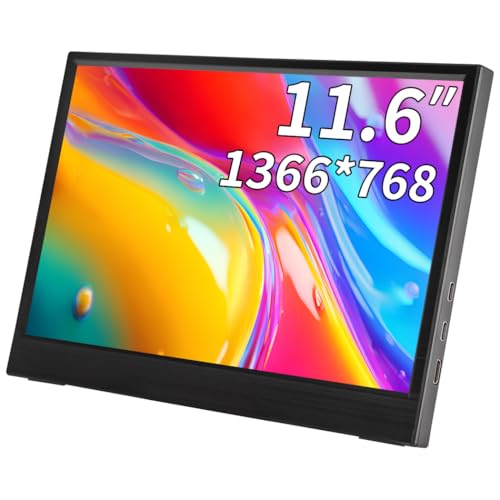 11.6インモバイルモニターIPS小型ディスプレイ 1366x768 防眩光 薄型 軽量USB Type-C(ブラック, 11.6)
