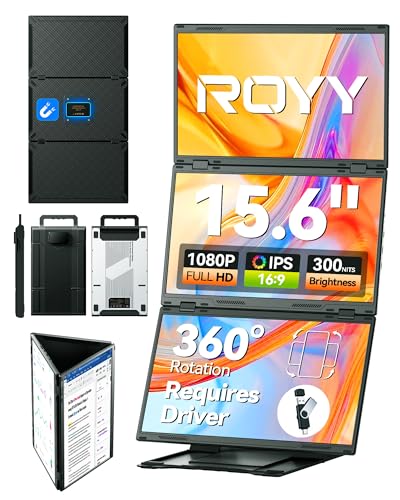 ROYY 15.6インチクアッドノートパソコンスクリーンエクステンダー、FHD 1080Pトリプルポータブルモニター、30インチの組み合わせディスプレイ(横向き/縦向き)、ケーブル1本接続とドライバーが必要、Wins & Mac(M1/M2/M3/M4/M5)に対応 Z4PRO