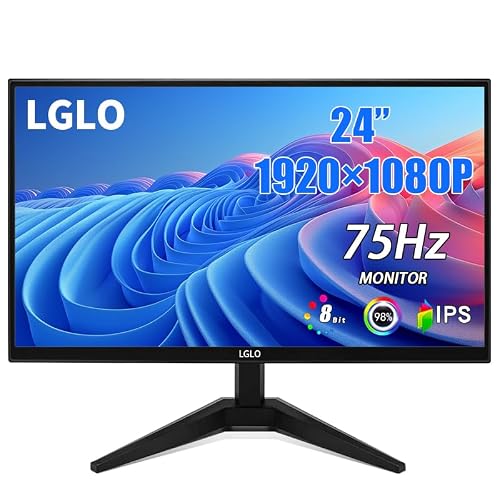 LGLO オフィス&学生用24インチコンピュータモニター、フルHD 1080P IPSディスプレイ(1920x1080)、75Hzリフレッシュレート、2ms応答時間、98%sRGB、178°広視野角、VGA&HDMI入力、VESAマウント可能、ブラック。 M-24