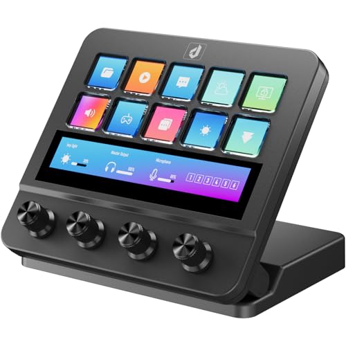 upHere ストリームコントローラ マクロパッド ストリーミングデッキ プログラム可能なLCDキー10個&ノブ4個 タッチストリップ USBショートカットキーボード コンテンツクリエイター ゲーマー プロ向け PC、Mac、CMN4EKに対応