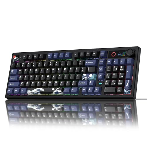 Womier L98 ワイヤレスゲーミングキーボード 98%レイアウト スマートディスプレイとノブ付き Bluetooth/2.4GHz/USB-C対応ホットスワップ可能 RGBバックライト ガスケットマウント PC・Mac用 JM-AZ-129
