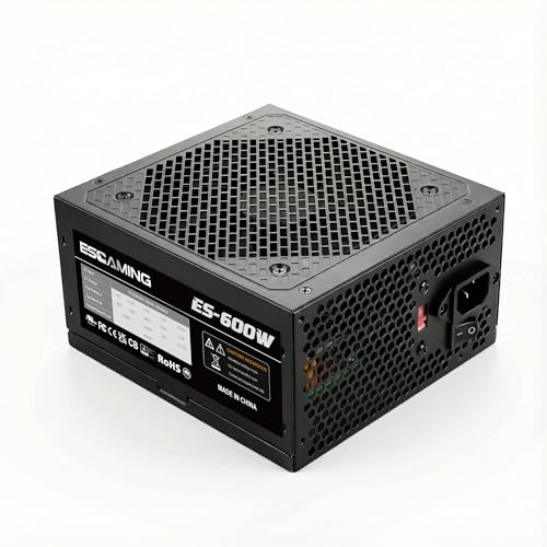 ESGAMING 600W ATX電源、120mm冷却ファン、115V/230V手動電圧スイッチ、デスクトップPCゲーム用非モジュラー設計 ES600