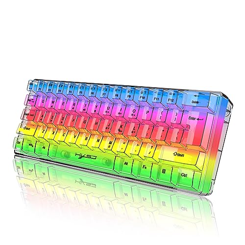 HXBER V700T 61-キー RGB 透明ゲーミングキーボード USB バックライトキーボード 人間工学デザイン 取り外し可能なケーブル Windows 2000/XP/win7/win8/win10/win11/Vista/IOSまたは最新版に対応 HXBUSC13131XSJ