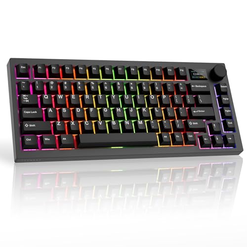 TECWARE Spectre 75% RGB メカニカルゲーミングキーボード カスタマイズ可能なLCDスクリーン付き 多機能ノブ ガスケットマウント South Face 5ピン ユニバーサルホットスワップ可能ソケット ブラックココアブラウンスイッチ