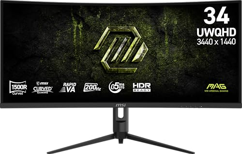 MSI MAG 342CQRF E20 34インチ 3440 x 1440 (UWQHD) ゲーミングモニター 200Hz AMD FreeSync Premium HDR対応 HDMI VGAポート VESA チルト 0.5ms ブラック