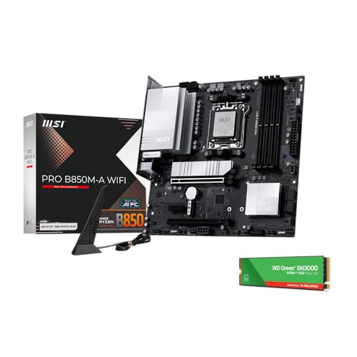 MSI PRO B850M-A WiFiマザーボード、mATX-AMD Ryzen 9000/8000/7000プロセッサ、AM5-DDR5メモリブースト(8200+MT/s OC)、PCIe 5.0 x16 & 4.0 x4、M.2 Gen5、Wi-Fi 7、5G LAN+WDグリーン対応 SN30000 1TB SSDバンドル