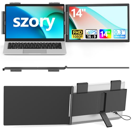 Szory ノートパソコン画面エクステンダー 14インチ 超薄型ポータブルモニター ノートパソコン用 FHD 1080P IPS デュアルスクリーンエクステンダー 100%sRGB&スタンド付き プラグアンドプレイ 外部セカンドディスプレイ 13インチ~17インチ Windows Mac クロム用 Z140Y21D