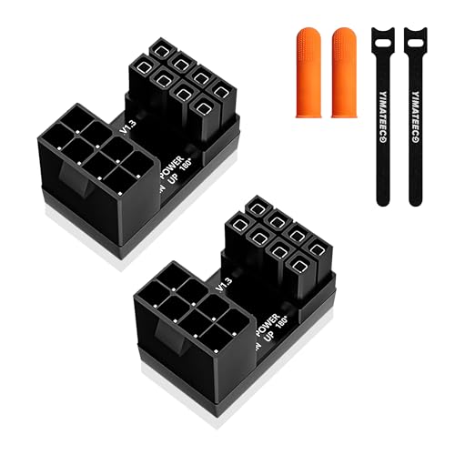 YIMATEECO 8ピンGPU電源アダプタ、2パック Uターン 180度角度 8ピン メスから8ピンオス電源コネクタ Fou デスクトップグラフィックスカード (アングルアップ、ブラック) GPU180DUP8PBKx2