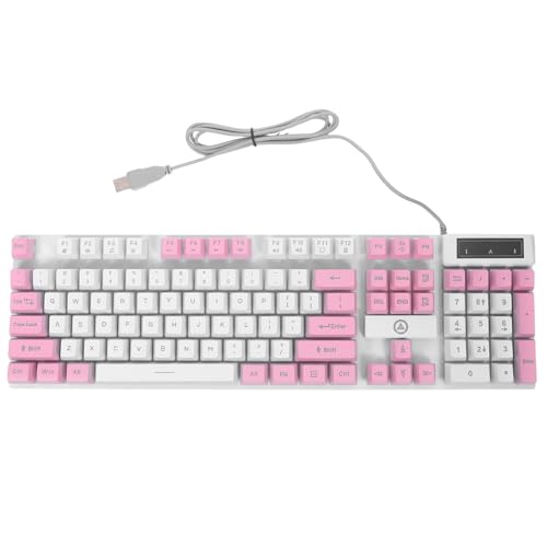 SECFOU ピンク104キーゲーミングキーボード ABS素材採用頑丈かつ人間工学に基づく設計 静音メカニカルスイッチ搭載快適なゲーム操作に最適