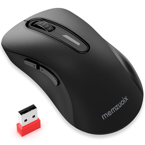 memzuoix ワイヤレスマウス 無線 2.4GHz 人間工学デザイン 長時間使用で疲れにくい 1400DPI 高精度光学トラッキング 即插即用 USB レシーバー付属 5ボタン PC ノー トMacBook Chrome OS 対応、マットブラック