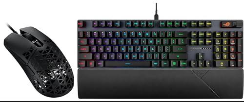 ASUS TUF M4 Air 有線ゲーミングマウス-P307、耐久性と超軽量エアシェルデザイン、16,000 DPI光学センサー、6つの触覚ボタン、IPX6防水バンドル、ROG Strix Scope IIゲーミングキーボード付き