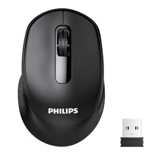 PHILIPS フィリップス ワイヤレスマウス 2.4G & BT5.2/3.0 人間工学に基づいたコンピュータマウス USBレシーバー付き 1600 DPI 光学式 サイレントマウス 12か月間のバッテリー寿命 Mac OS Android Windows 7/8/10/XP対応 ブラック SPK7448B