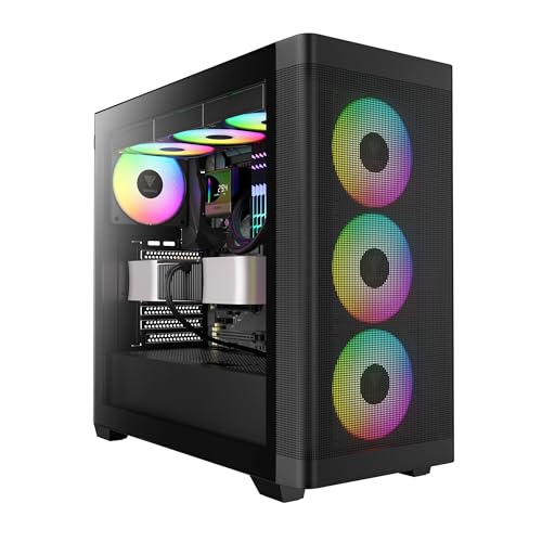 GAMDIAS ATHENA M3 ブラック ATX ミドルタワー 120mm ARGB PWMファン×4（ハブ付属） メッシュフロントパネル 強化ガラスサイドパネル 工具不要設計 マザーボード同期対応
