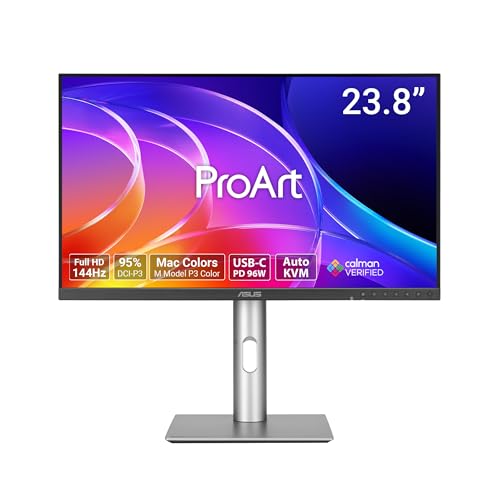 ASUS ProArt Display 24インチ プロフェッショナルモニター (PA249CGV) – IPS、144Hz、95%DCI-P3、色精度ΔE<2、Calman検証済み、USB-C 96W、ライトシンク、自動KVM、人間工学スタンド、DisplayWidget、3年保証